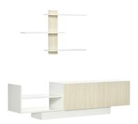 HOMCOM Meuble TV Moderne avec Table 150x31.5x40 cm Naturel | Ensemble meuble TV, support TV, étagère murale 95.5x16x60 cm