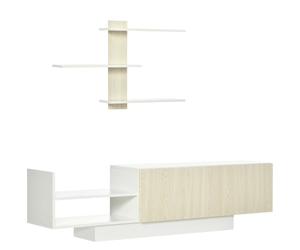 HOMCOM Meuble TV Moderne avec Table 150x31.5x40 cm Naturel | Ensemble meuble TV, support TV, étagère murale 95.5x16x60 cm