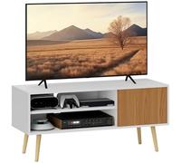 HOMCOM Meuble TV Moderne Meuble TV de Salon avec 2 Compartiments Ouverts 1 Porte et Trou pour câble pour TV 55" 110x40x50 cm Blanc & Naturel