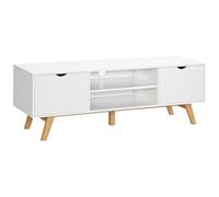 HomCom – Meuble TV banc sur pied scandinave 2 portes 2 niches bois blanc 150×39×50 cm