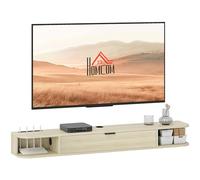 HOMCOM Meuble TV Mural, Meuble TV de Salon avec tiroir Coulissant, 2 étagères Ouvertes, Gestion des câbles, Style Moderne, pour TV 60 Pouces, 140x24x16 cm, Bois Naturel