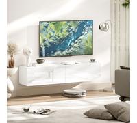 HOMCOM Meuble TV mural, table TV flottante avec beaucoup d'espace de rangement, panneau de particules, Blanc
