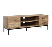 HOMCOM Meuble TV Meuble télé Bois Banc TV pour téléviseur jusqu'à 50 Pouces avec Placard 2 tiroirs 2 niches 2 Passe-câbles pour Salon Salle à Manger Chambre à Coucher, 132 x 39 x 45,5 cm Marron Noir