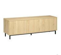 Meuble TV banc TV design Urban Craft - 3 portes, 3 étagères - piètement acier noir aspect bois clair Beige G
