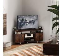 HOMCOM Meuble TV pour téléviseur jusqu'à 55 avec grand plateau, placards à portes et compartiment ouvert, marron
