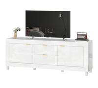 HOMCOM Meuble TV pour téléviseurs jusqu'à 190,5 cm, centre de divertissement moderne avec 2 armoires et 2 tiroirs, Blanc laqué