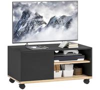 HOMCOM Meuble TV sur roulettes Noir et chêne 80x45x41 cm