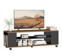 HOMCOM Meuble TV sur roulettes, Table TV autonome ou sur pied, pour le salon, avec 4 étagères ouvertes, pour TV 55", style moderne, 120x40x38,5 cm, Noyer & Noir