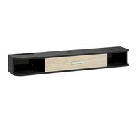 HOMCOM Meuble TV Suspendu 120 cm, Meuble télé jusqu'à 50 Pouces, Porte Rabattable, 2 Étagères Ouvertes et Passe-câbles, Noir