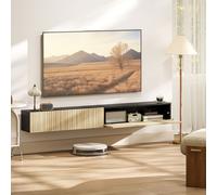 HOMCOM Meuble TV suspendu 140cm, meuble télé pour téléviseur 72 pouces, 2 portes rabattables, 140x25x22cm, bois naturel et noir