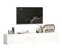HOMCOM Meuble TV suspendu 180 cm pour téléviseurs jusqu'à 75 pouces, meuble de salon moderne avec portes à pression et trous pour câbles, console multimédia murale, blanc brillant