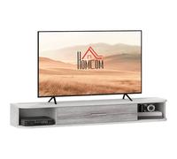 HOMCOM Meuble TV Suspendu avec 2 étagères Ouvertes et Porte Pliante, Meuble TV en Bois, 120x26x16 cm, Blanc et Gris