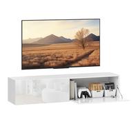 HOMCOM Meuble TV Suspendu avec 2 Portes, Meuble TV Mural pour téléviseur jusqu'à 45 55 65 Pouces, pour Salon ou Chambre à Coucher, 140 x 33 x 29,8 cm, Blanc