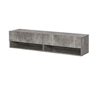 homcom Meuble TV suspendu avec 4 compartiments et 2 portes rabattables, console pour TV jusqu'à 60" et trous pour câbles, gris, 140 x 32 x 31 cm