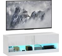 HOMCOM Meuble TV suspendu avec éclairage LED multicolore, 16 modes de clignotement, Meuble TV mural, Commode avec tiroirs, Étagères ouvertes, 120 x 35 x 40,5 cm, Blanc brillant