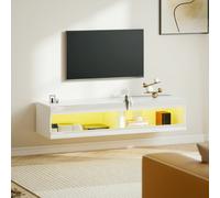 HOMCOM Meuble TV suspendu avec éclairage LED RGB en 16 couleurs, support TV avec espace de rangement ouvert, pour téléviseurs de 55-60 pouces, pour salon, chambre à coucher, 140 x 40 x 30 cm, Blanc Br