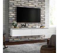HOMCOM Meuble TV suspendu avec placard, pour téléviseurs jusqu'à 70 pouces, effet brillant, blanc