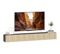 HOMCOM Meuble TV Suspendu Flottant 140 cm, Meuble télé pour téléviseur jusqu'à 72 Pouces avec 2 Portes cannelées rabattables, Banc TV Mural pour Salon, Chambre à Coucher, Bois Naturel et Noir