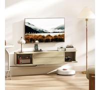 HOMCOM Meuble TV suspendu meuble télé pour téléviseur 50 pouces tiroir étagères passe-câbles 120x24x22,4cm effet bois naturel