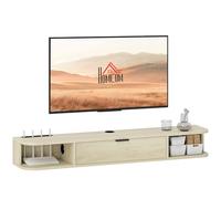 HOMCOM Meuble TV suspendu pour salon avec tiroir rabattable et 2 étagères ouvertes, gestion des câbles, style contemporain, meuble TV pour télévision de 50 pouces, 120 x 24 x 16 cm, bois naturel