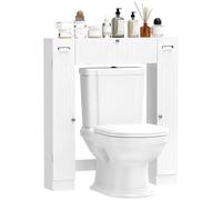 HOMCOM Meuble WC Dessus de Toilette, Armoire au-Dessus des Toilettes avec 2 placards, tiroir basculant, Porte-Papier et étagères réglables, 88 x 18 x 98 cm, Blanc