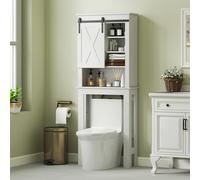 HOMCOM Meuble WC dessus de toilette avec porte coulissante, avec 6 compartiments de rangement, blanc