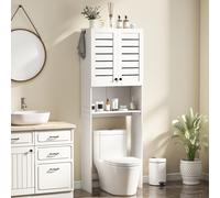 HOMCOM Meuble WC dessus de toilette/machine à laver avec placard à porte double, portes à persiennes, 67x31,5x190cm, blanc