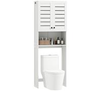 HOMCOM Meuble WC Dessus de Toilette/Machine à Laver avec Placard Double Porte, étagères, Meuble Toilettes WC Rangement Armoire Salle de Bain à Portes persiennes et niches, 67x31,5x190cm, Blanc