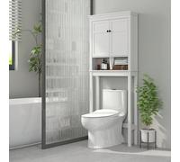 HOMCOM Meuble WC dessus de toilette meuble machine à laver meuble toilettes WC rangement meuble salle de bain avec compartiment, placard 2 portes, étagères réglables - 70 x 20 x 175 cm, blanc Descript