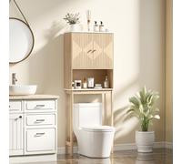 HOMCOM Meuble WC dessus de toilette meuble toilettes WC rangement avec placard à double porte étagères 66 x 25 x 168 cm, chêne