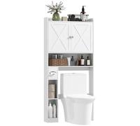 HOMCOM Meuble WC Dessus de Toilette Meuble Toilettes WC Rangement avec Placard à Porte de Grange, étagère réglable, Compartiments Ouverts et Porte-Papier, 81,5x19,6x172cm, Blanc