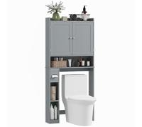 HOMCOM Meuble WC Dessus de Toilette ou Machine à Laver, Armoire au-Dessus des Toilettes avec 2 Portes, 3 Compartiments Ouverts, étagère réglable, Porte-Papier Toilette, 80 x 19,5 x 170 cm, Gris