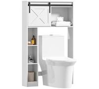 HOMCOM Meuble WC Dessus de Toilette Salle de Bain 80 x 17 x 128 cm Blanc | Armoire de Rangement, Porte Coulissante, Compartiments, Étagère Réglable