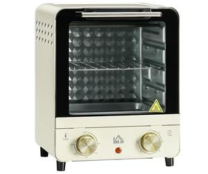 HOMCOM Mini-four 15L, Four à pizza 1000 W Mini-four électrique y compris jeu de plaques de cuisson, plateau ramasse-miettes, minuterie 1 heure, 60-230℃, blanc crème