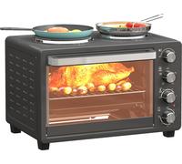 HOMCOM Mini-four 28 L 2600W Mini-four 100-230℃ 60 min minuterie, avec 2 plaques chauffantes plaque de cuisson et grille four à pizza avec ramasse-miettes noir