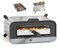 HOMCOM Mini-Four 3-en-1 1700W Grille-Pain à Fente Longue Gril de Table 4,9L | Four Électrique avec Écran LED, Minuterie 60 min, Plaque de Cuisson et Bac Ramasse-Miettes, Acier Inoxydable, Argenté