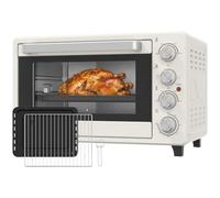 HOMCOM Mini four 32 L 1600 W, 100-230 °C, 3 modes, crème, inox | Mini four, four à pizza, plaque de cuisson, plateau ramasse-miettes, grille, minuteur, poignée pour plaque