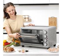 HOMCOM Mini Four 32L Mini Four avec Grille, Plaque de Cuisson, 3 Modes de Cuisson 100 °C-230 °C Réglable en Acier Inoxydable Argent