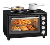 HOMCOM Mini-four 36 L avec 2 plaques de cuisson, four électrique à convection, température réglable 90-230 °C, minuterie 60 min, grille et plaque de cuisson, 1500 W, noir
