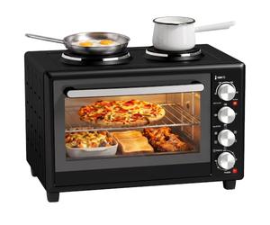 HOMCOM Mini-four 36 L avec 2 plaques de cuisson, four électrique à convection, température réglable 90-230 °C, minuterie 60 min, grille et plaque de cuisson, 1500 W, noir