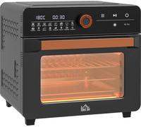 HOMCOM Mini-four à chaleur tournante 20L 3 en 1 Mini four avec grille, plaque de cuisson et ramasse-miettes, 40 °C-220 °C Friteuse à air chaud avec panier à friture, minuterie, éclairage intérieur, 14
