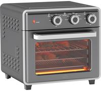 HOMCOM Mini-four à chaleur tournante 20L Mini four avec plaque de cuisson, grille et ramasse-miettes, 90 °C-230 °C Friteuse à air chaud avec 5 modes, panier à friture, minuterie 60 min, 1400W, métal