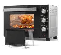 HOMCOM Mini four électrique 28 L à chaleur tournante, argenté | Rôtisserie, température réglable 90-230 °C, préchauffage, mini four à poser, minuterie 60 min, 1500 W
