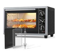 HOMCOM Mini-Four Électrique 32 L 1500 W, Broche Rotative, Chaleur Tournante | Four à Convection Multifonction, Température Réglable 90-230°C, Minuterie 60 min, Préchauffage, Compact et Portable, Noir
