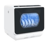 HOMCOM Mini Lave-vaisselle 4 Couverts 5 Programmes Réservoir d'Eau 6L Noir | Lave-vaisselle de Table, Double Alimentation en Eau, Lavage des Fruits, Commande Tactile, Départ Différé, Affichage LED