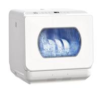 HOMCOM Mini lave-vaisselle 4 couverts, lave-vaisselle de table 5 programmes, double alimentation en eau, lavage des fruits, réservoir d'eau 6L, commande tactile, départ différé, affichage LED, blanc