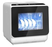 HOMCOM Mini lave-vaisselle compact 4 couverts, lave vaisselle de table, 6 programmes, commande tactile, écran LED, réservoir 6 L, départ différé, double alimentation en eau et séchage à l'air, blanc