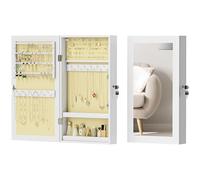 HOMCOM Miroir à bijoux avec design mural, Armoire à bijoux avec serrure à clé, Miroir MDF pleine longueur pour chambre et salon, 36.5x9.5x67 cm, Blanc