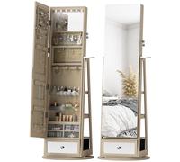 HOMCOM Miroir à bijoux LED rotatif 360° beige naturel