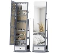 HOMCOM Miroir à bijoux LED rotatif 360° gris clair et beige
